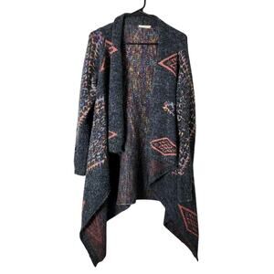 Dreamers Knit Cardigan Sweater Size Medium Gray Boho Aztec Waterfall Open